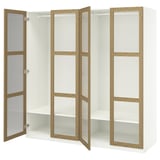 PAX / TONSTAD Combinazione di guardaroba, bianco/impiallacciatura di rovere vetro, 200x60x201 cm