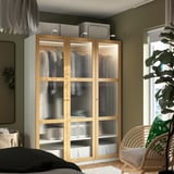 PAX / TONSTAD Combinazione di guardaroba, bianco/impiallacciatura di rovere vetro, 150x60x201 cm