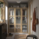 PAX / TONSTAD Combinazione di guardaroba, bianco/impiallacciatura di rovere vetro, 150x60x201 cm