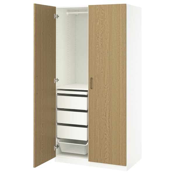PAX / TONSTAD Combinazione di guardaroba, bianco/impiallacciatura di rovere, 100x60x201 cm
