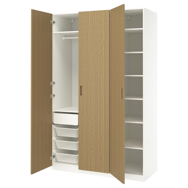 PAX / TONSTAD Combinazione di guardaroba, bianco/impiallacciatura di rovere, 150x60x236 cm