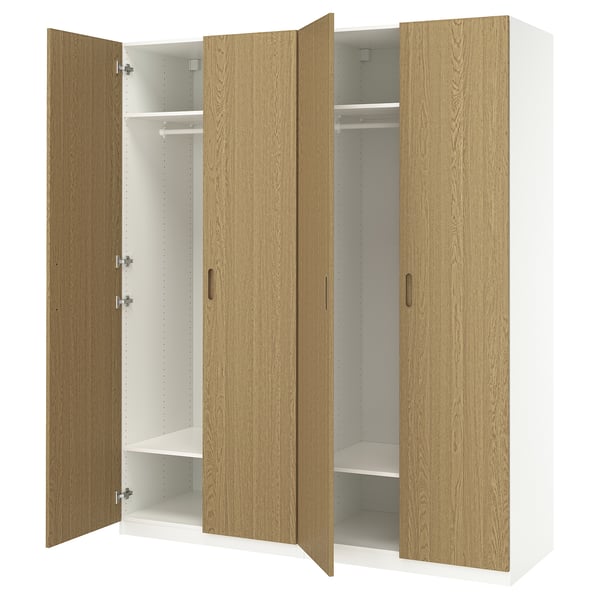 PAX / TONSTAD Combinazione di guardaroba, bianco/impiallacciatura di rovere, 200x60x236 cm