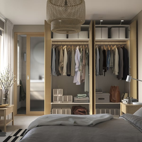 PAX / TONSTAD Combinazione di guardaroba, bianco/impiallacciatura di rovere, 200x60x236 cm
