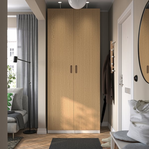 PAX / TONSTAD Combinazione di guardaroba, bianco/impiallacciatura di rovere, 100x60x236 cm