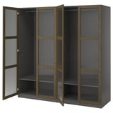 PAX / TONSTAD Combinazione di guardaroba, grigio scuro marrone/impiallacciatura di rovere/mordente vetro, 200x60x201 cm