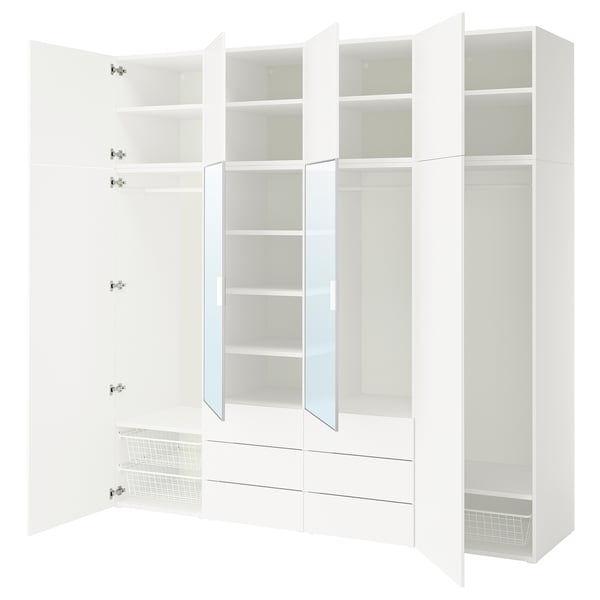 PLATSA Combinazione di guardaroba, bianco STRAUMEN specchio/FONNES bianco, 240x57x241 cm