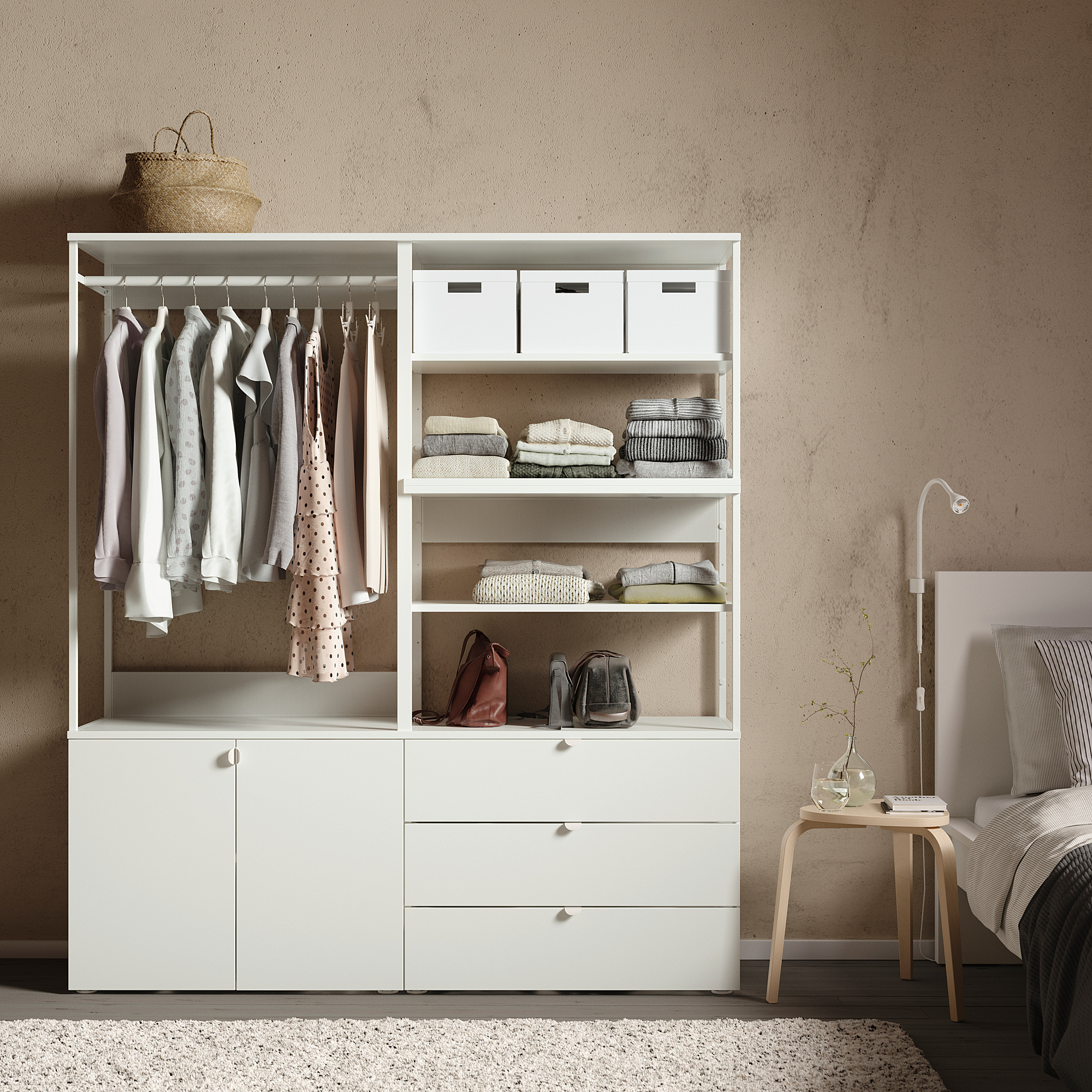 PLATSA Guardaroba con 2 ante e 3 cassetti, bianco/Fonnes bianco, 160x42x181 cm