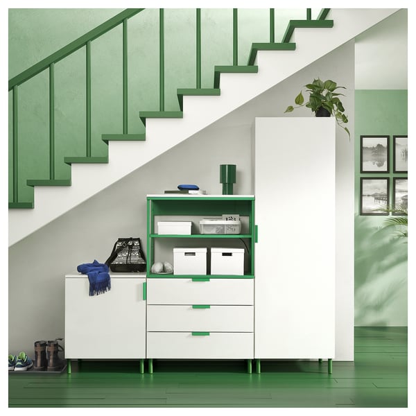 PLATSA Guardaroba con 2 ante e 3 cassetti, bianco Fonnes/verde, 200x42x191 cm