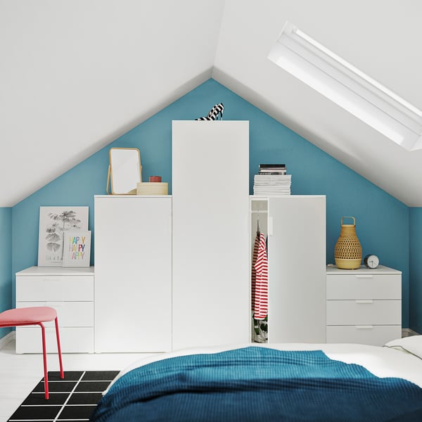 PLATSA Guardaroba con 3 ante e 6 cassetti, bianco/Fonnes bianco, 300x57x181 cm
