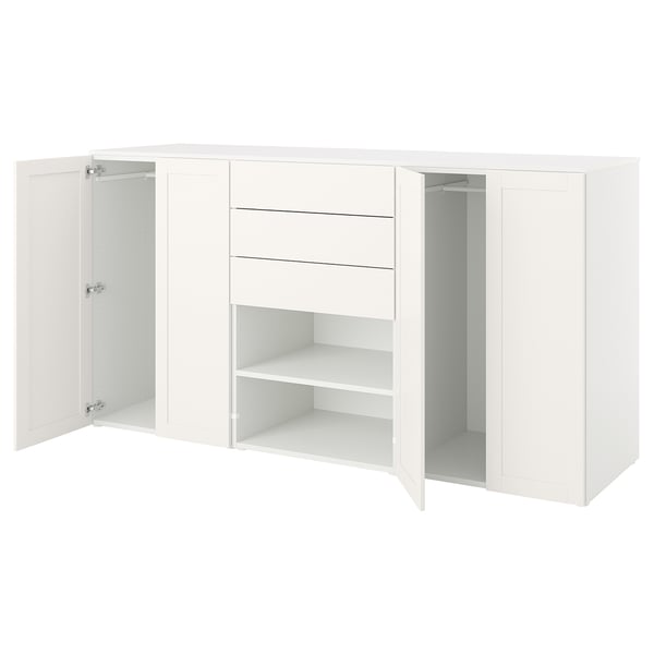 PLATSA Guardaroba con 4 ante e 3 cassetti, bianco FONNES bianco/SANNIDAL bianco, 240x57x123 cm