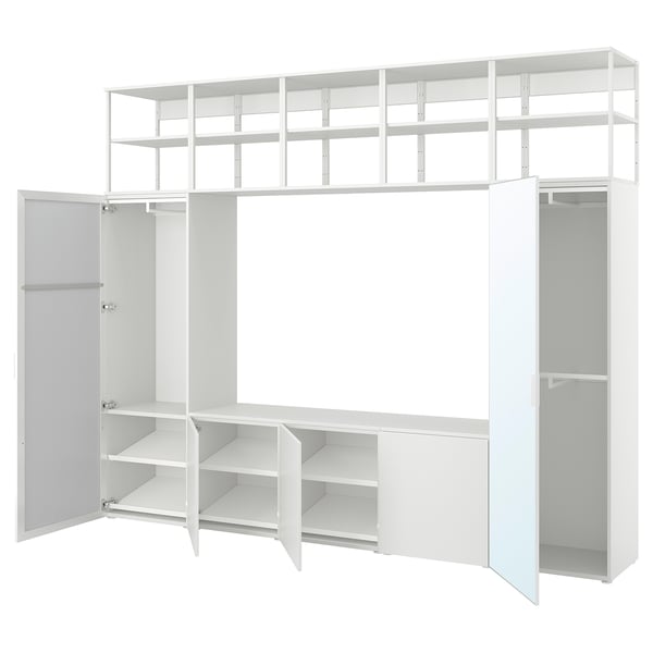 PLATSA Guardaroba con 5 ante, bianco STRAUMEN specchio/FONNES bianco, 300x42x241 cm