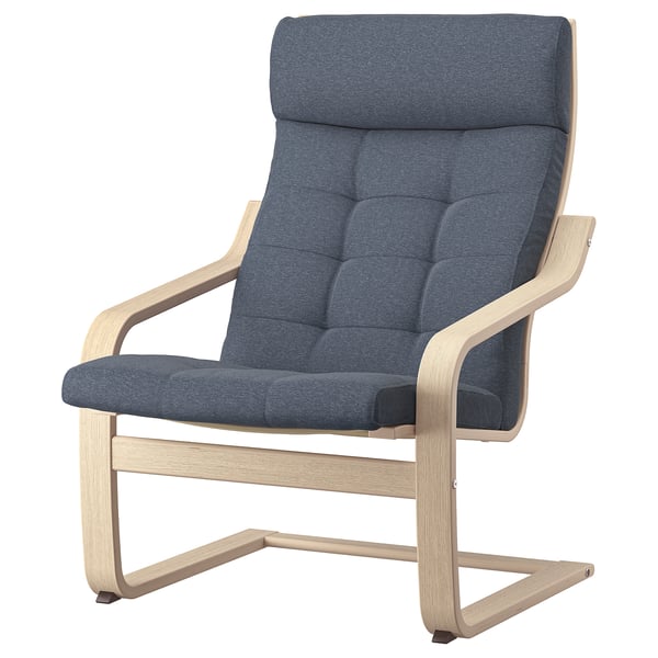 POÄNG Poltrona e poggiapiedi, impiallacciato rovere mord bianco/Gunnared blu
