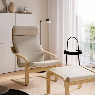 POÄNG Poltrona e poggiapiedi, rovere/Kelinge beige
