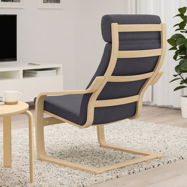 POÄNG Poltrona, impiallacciato rovere mord bianco/Skiftebo grigio scuro