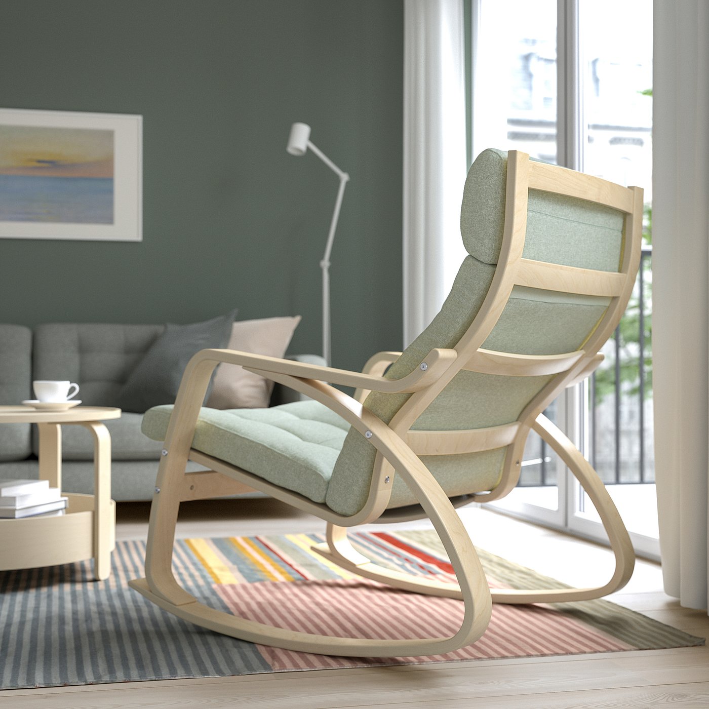 Knisa Beige Poltroncina Poang POÄNG Rocking Chair Birch Veneer