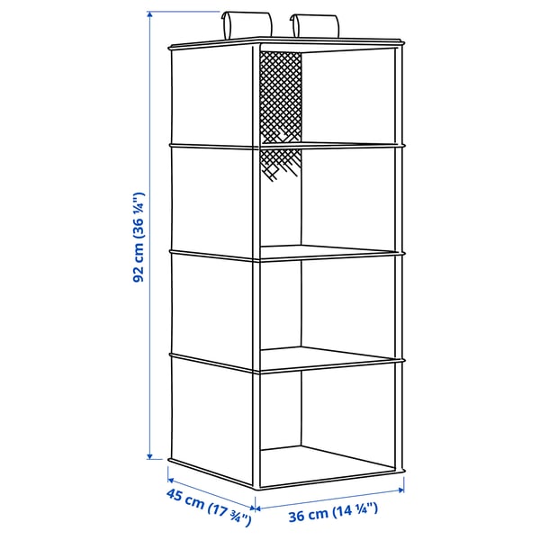 PURRPINGLA Portatutto da appendere 4 scomparti, tessuto/beige, 36x45x92 cm