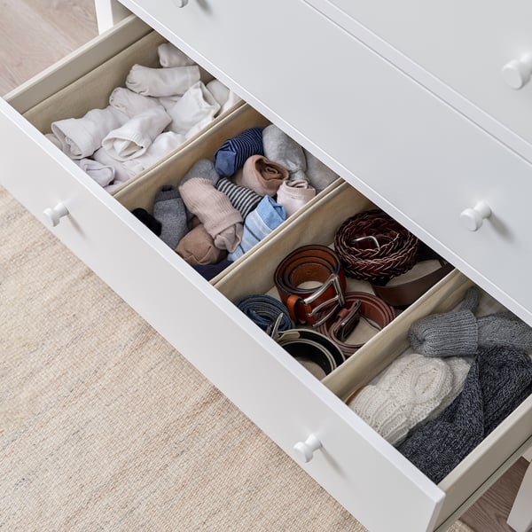 PURRPINGLA Set di 3 contenitori, tessuto/beige, 20x38x12 cm