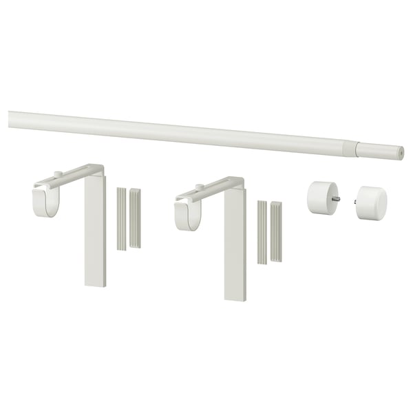 RÄCKA Combinazione di bastoni per tenda, con supporti da parete/soffitto/con terminali bianco, 70-120 cm