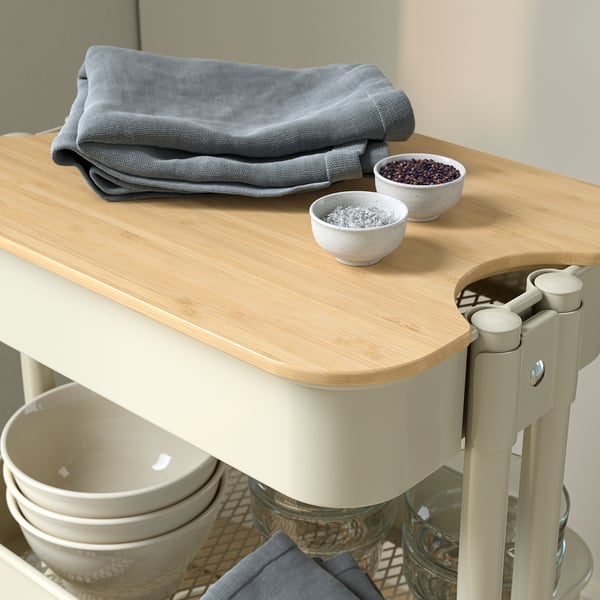 RÅSKOG / NORRÅVA Carrello con piano di copertura, beige, 28x38x62 cm