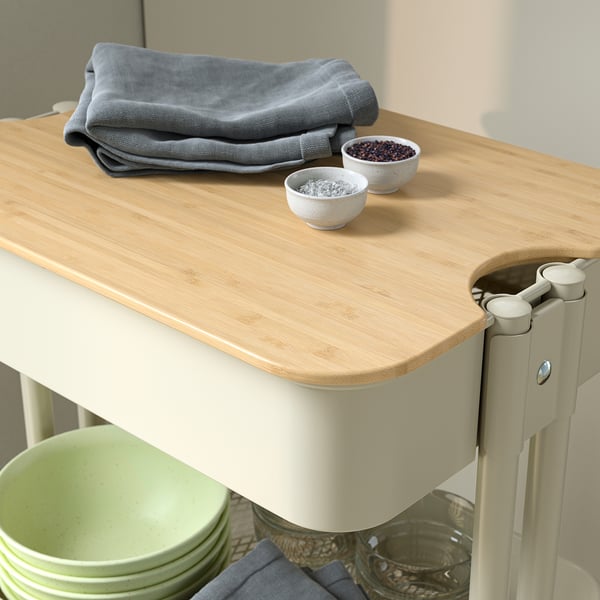 RÅSKOG / NORRÅVA Carrello con piano di copertura, beige, 35x45x77 cm
