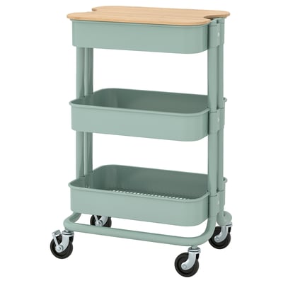 RÅSKOG / NORRÅVA Carrello con piano di copertura, turchese chiaro, 28x38x62 cm