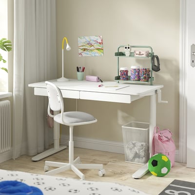 RELATERA Combinaz scrivan regolab in altezza, bianco/grigio chiaro-verde, 117x60 cm