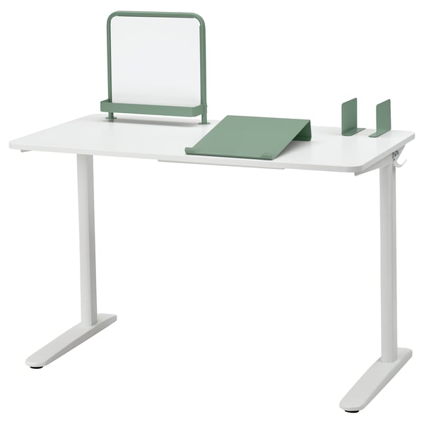 RELATERA Combinazione con scrivania, bianco/grigio chiaro-verde, 117x60 cm