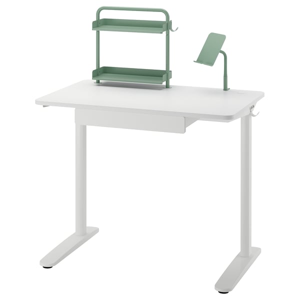 RELATERA Combinazione con scrivania, bianco/grigio chiaro-verde, 90x60 cm