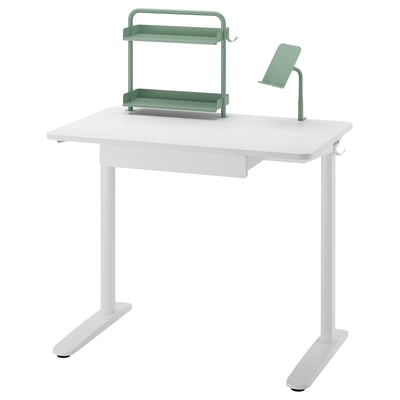 RELATERA Combinazione con scrivania, bianco/grigio chiaro-verde, 90x60 cm