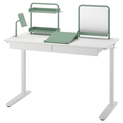 RELATERA Combinazione con scrivania, bianco/grigio chiaro-verde, 117x60 cm