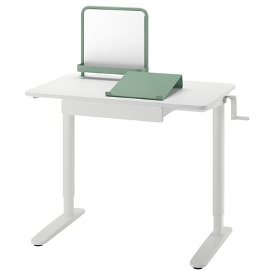 RELATERA Scrivania regolabile in altezza, bianco/grigio chiaro-verde, 90x60 cm