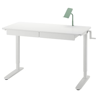 RELATERA Scrivania regolabile in altezza, bianco/grigio chiaro-verde, 117x60 cm