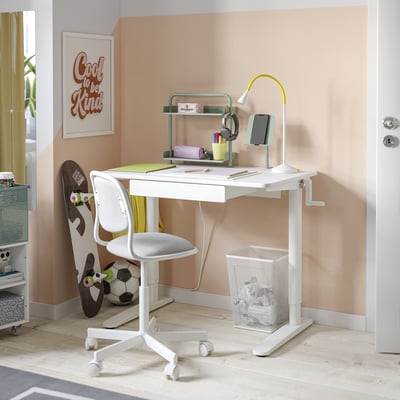 RELATERA Scrivania regolabile in altezza, bianco/grigio chiaro-verde, 90x60 cm