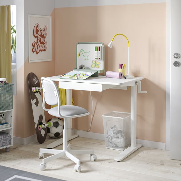 RELATERA Scrivania regolabile in altezza, bianco/grigio chiaro-verde, 90x60 cm