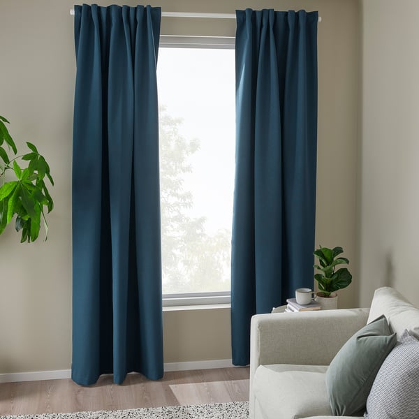 ROSENMANDEL Tenda semioscurante, 2 teli, blu scuro/con nastro arricciatende, 135x300 cm