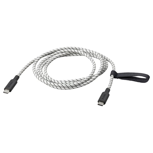 RUNDHULT Da USB-C a USB-C, nero/bianco, 1.5 m/100 W