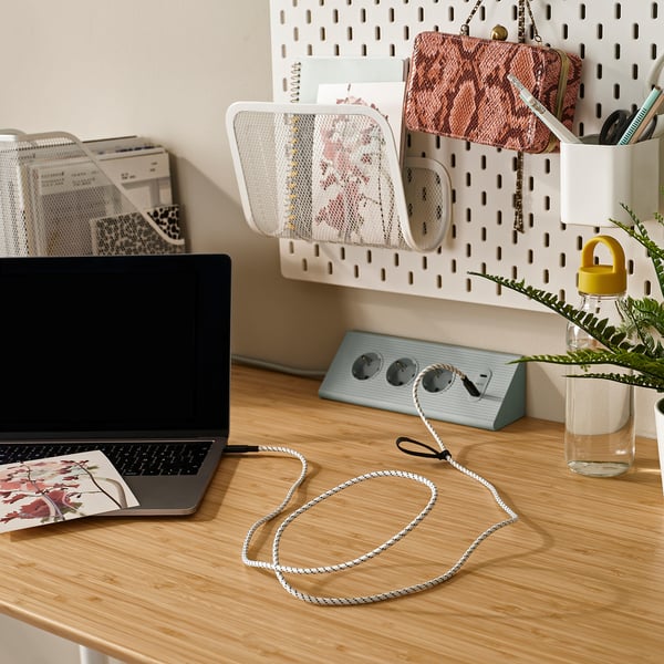 RUNDHULT Da USB-C a USB-C, nero/bianco, 1.5 m/100 W