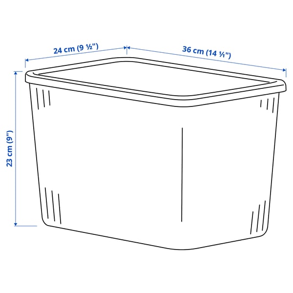 RYKTA Contenitore con coperchio, trasparente grigio-blu, 24x36x23 cm/14.5 l