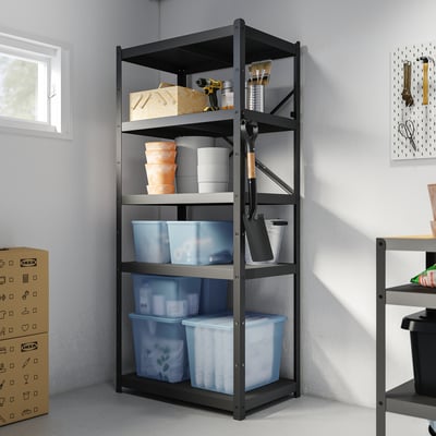 RYKTA Contenitore con coperchio, trasparente grigio-blu, 36x50x35 cm/44.5 l