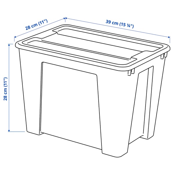 SAMLA Contenitore con coperchio, trasparente, 39x28x28 cm/22 l