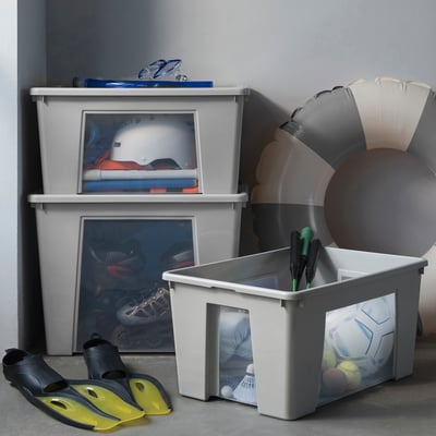 SAMLA Contenitore, trasparente/grigio chiaro, 56x39x28 cm/45 l