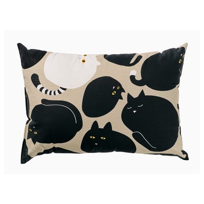 SANDMOTT Cuscino, beige nero/motivo gatti, 35x50 cm