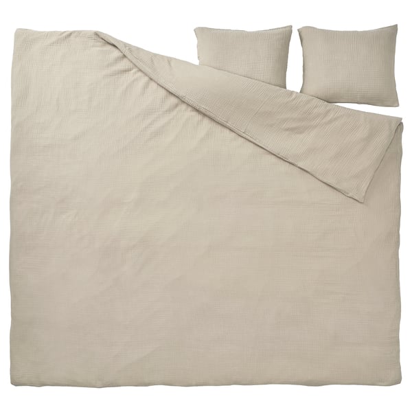 SCHERSMIN Copripiumino e 2 federe, grigio-beige, 240x220/50x60 cm