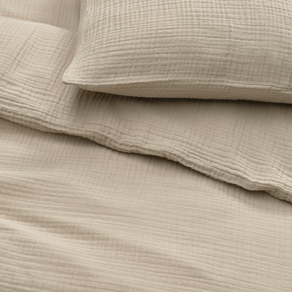 SCHERSMIN Copripiumino e 2 federe, grigio-beige, 240x220/50x60 cm