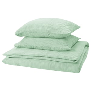 SCHERSMIN Copripiumino e 2 federe, verde pallido, 240x220/50x60 cm