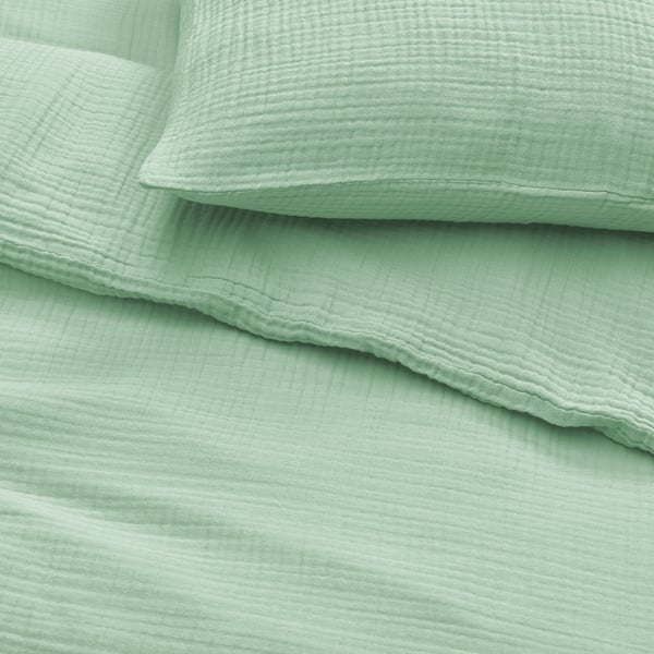 SCHERSMIN Copripiumino e 2 federe, verde pallido, 240x220/50x60 cm
