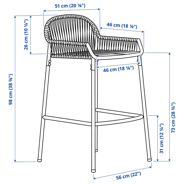 SEGERÖN Sgabello bar da esterno, bianco/beige, 73 cm