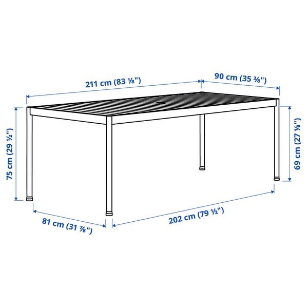 SEGERÖN / VÄSMAN Tavolo+6 sedie braccioli, giardino, bianco/beige/marrone, 212 cm