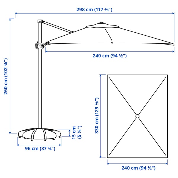 SEGLARÖ / IGGÖN Ombrellone a sospensione con base, antracite/grigio scuro, 330x240 cm