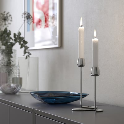 SILVERPÄRON Candeliere per 2 candele, color argento, 20 cm